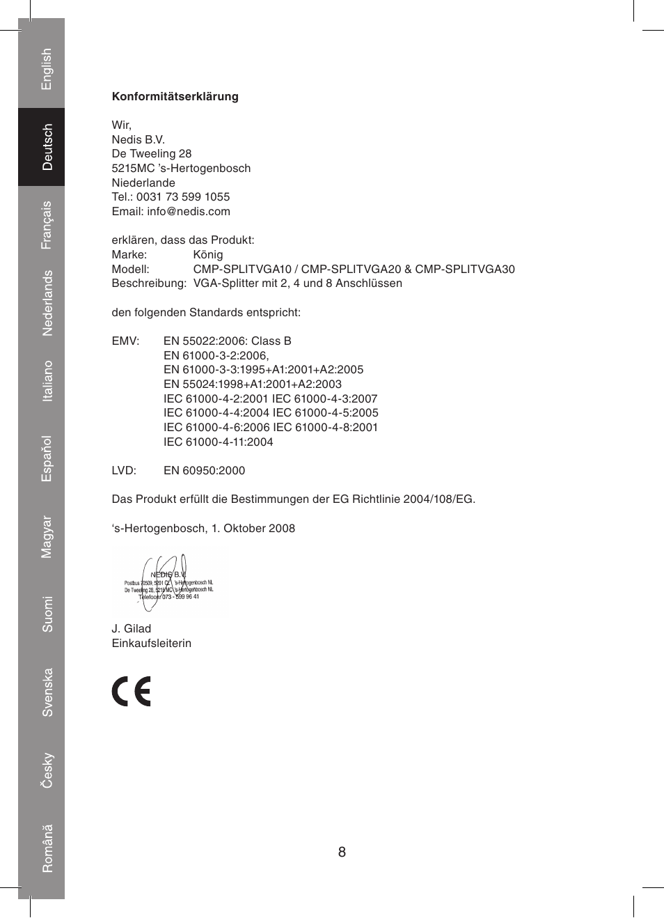 Konig Electronic 2 port professional VGA splitter User Manual | Page 8 / 48