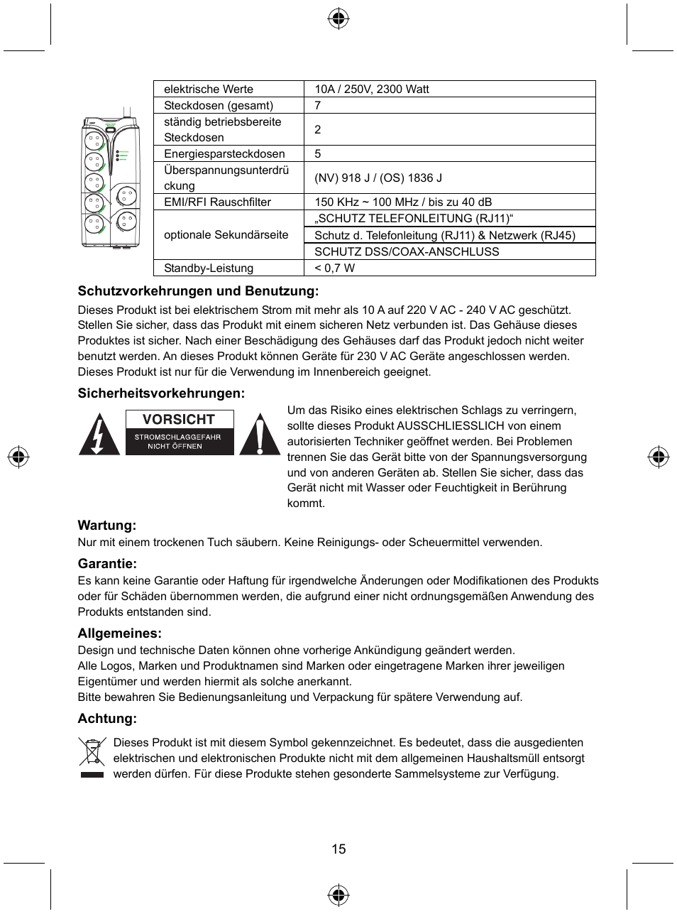 Konig Electronic Distribution board with USB remote control User Manual | Page 15 / 102