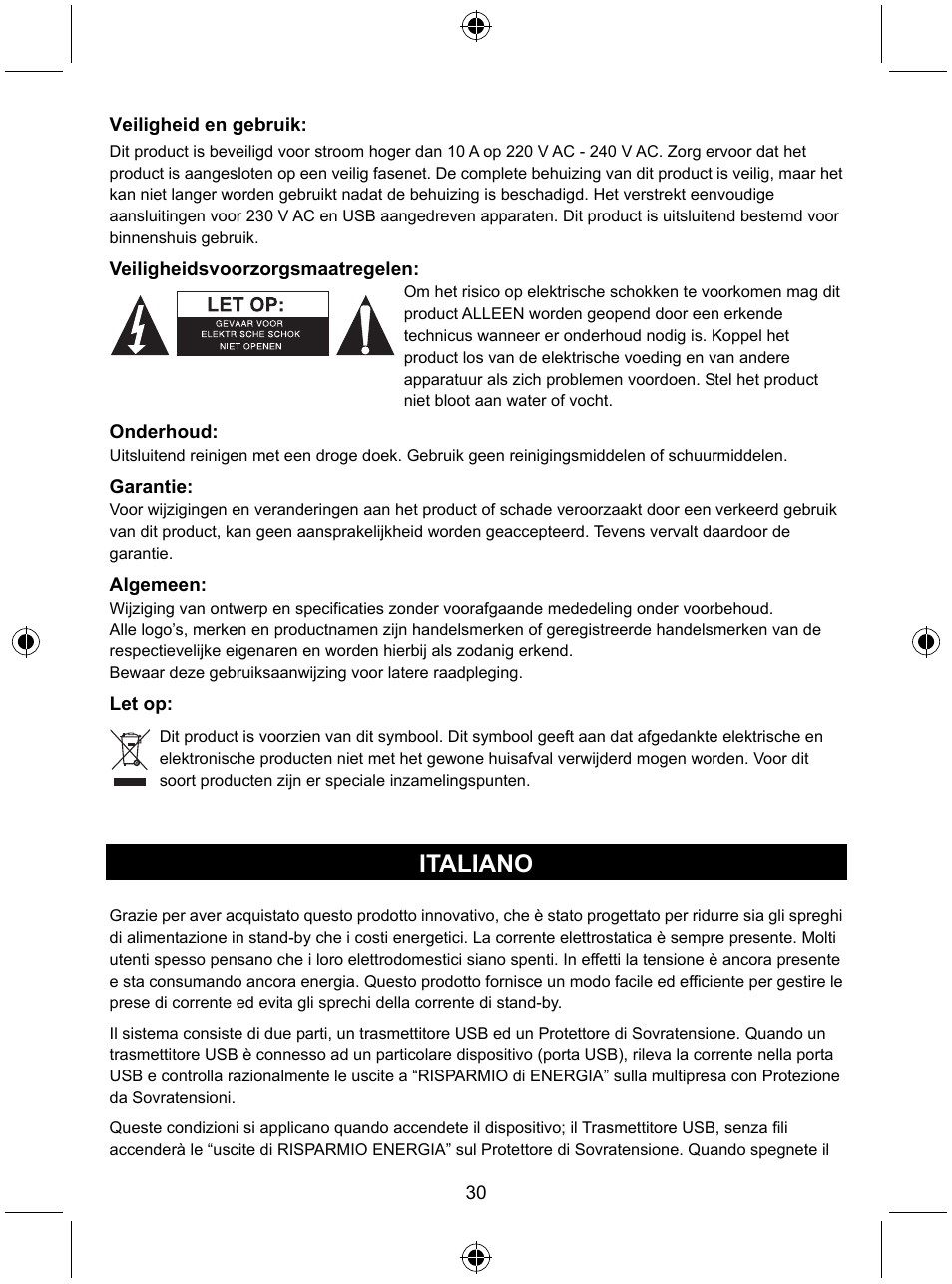 Italiano | Konig Electronic Distribution board with USB remote control User Manual | Page 30 / 102
