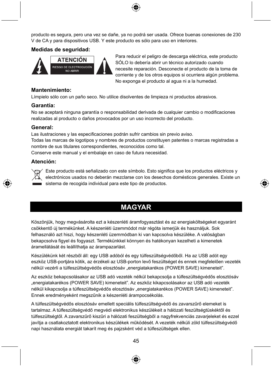 Magyar | Konig Electronic Distribution board with USB remote control User Manual | Page 45 / 102