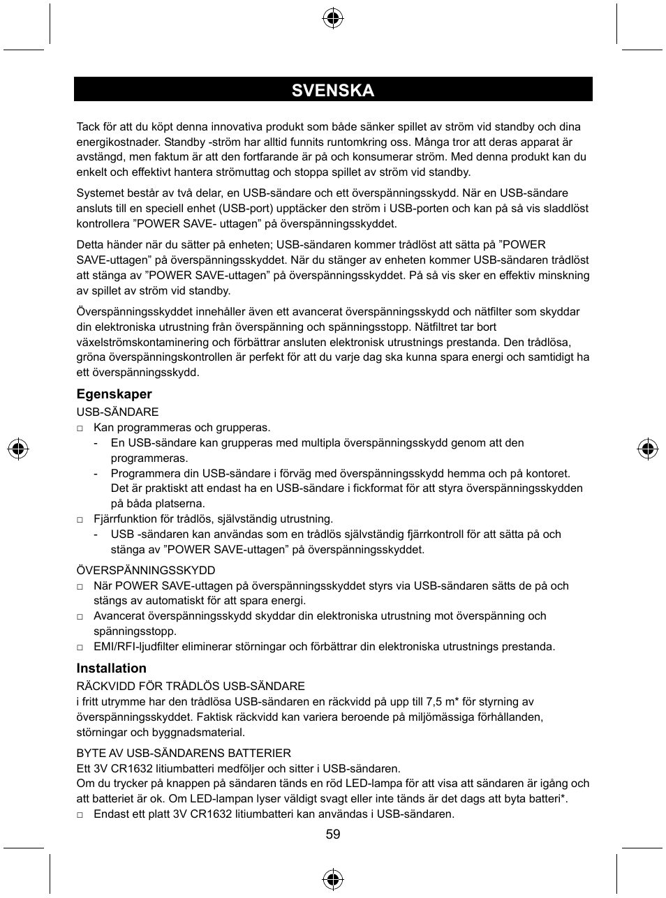 Svenska | Konig Electronic Distribution board with USB remote control User Manual | Page 59 / 102