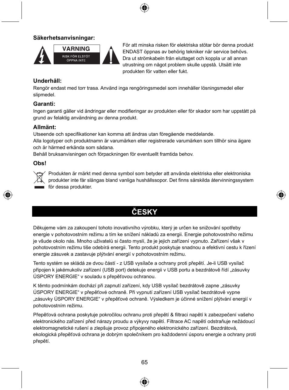 Česky | Konig Electronic Distribution board with USB remote control User Manual | Page 65 / 102