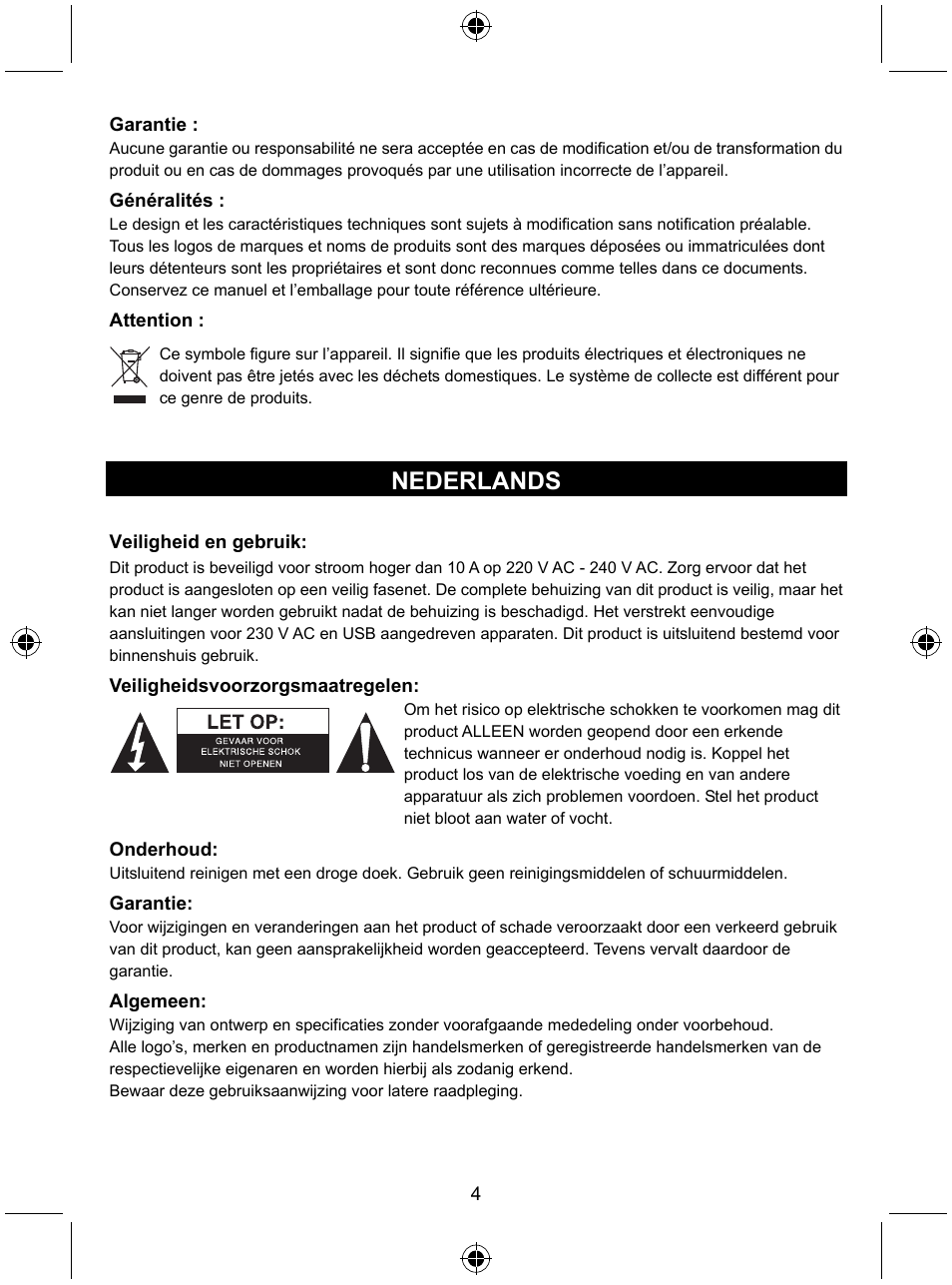 Nederlands | Konig Electronic Travel distribution board User Manual | Page 4 / 14