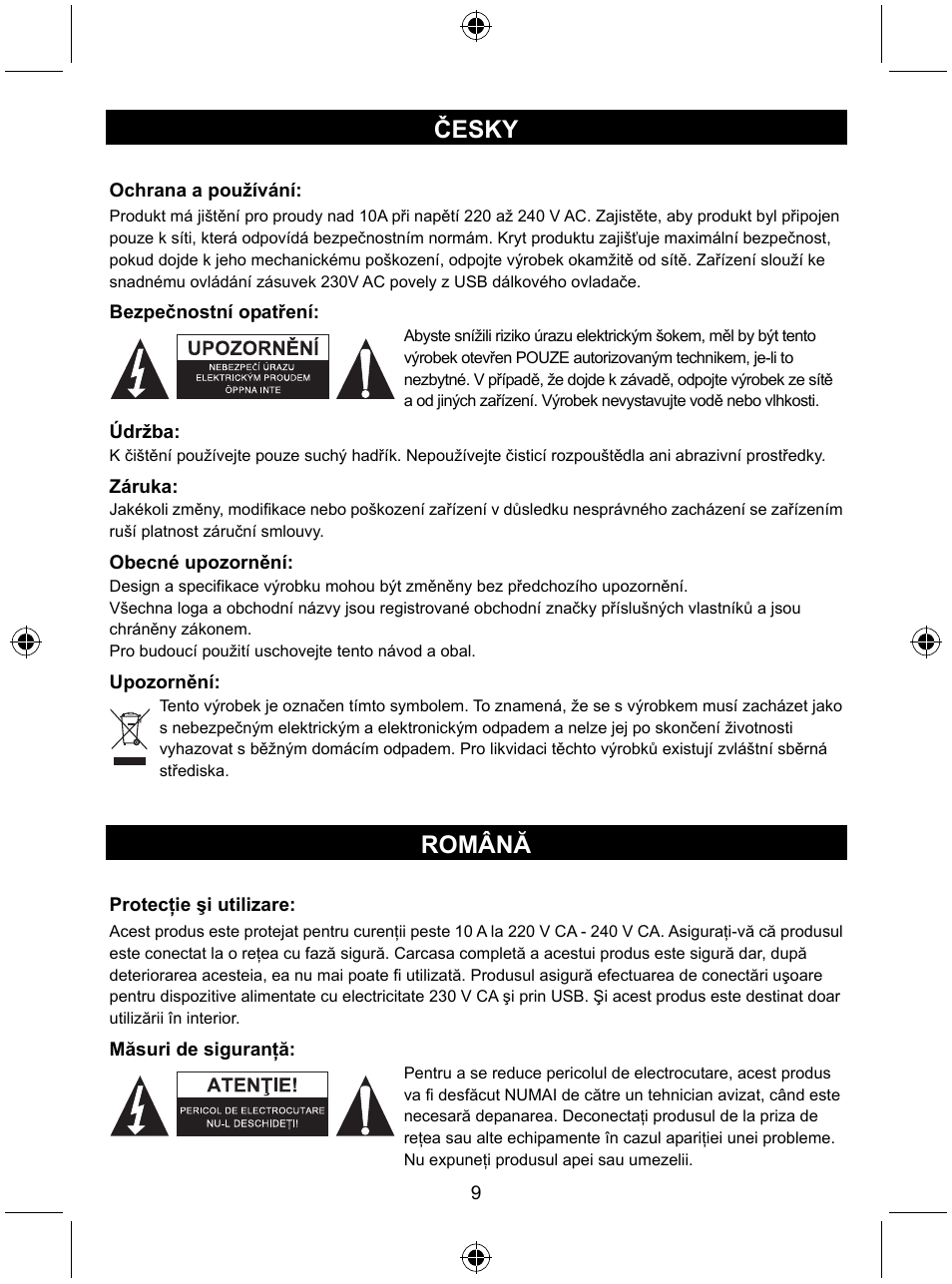 Česky, Română | Konig Electronic Travel distribution board User Manual | Page 9 / 14