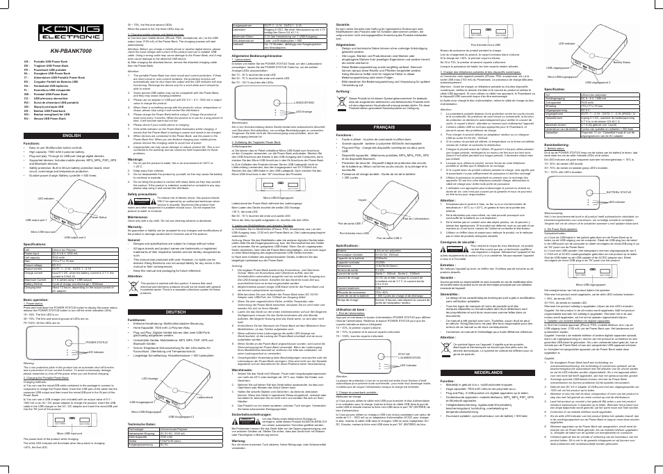 Konig Electronic Portable USB power bank 7000 mAh User Manual | 4 pages