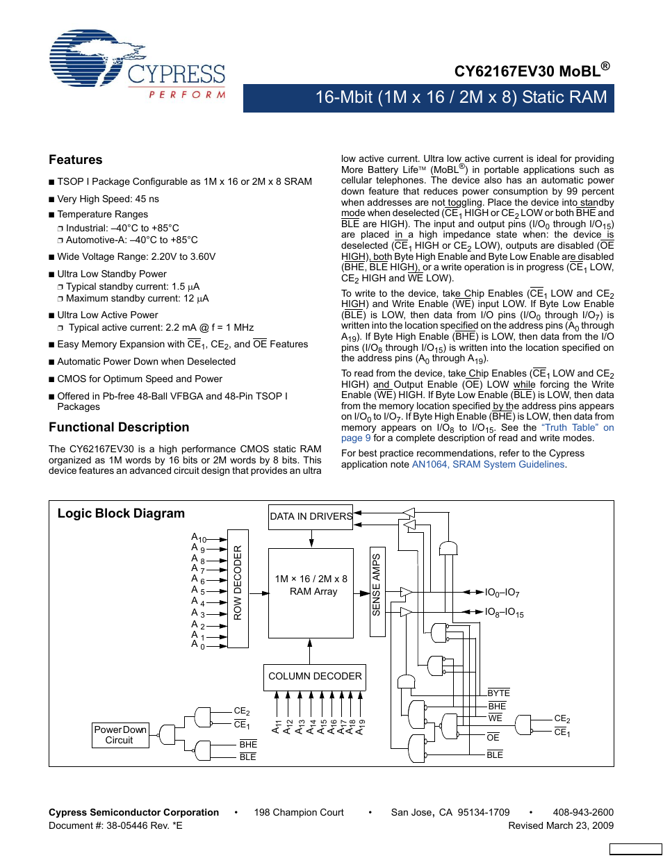 Cypress CY62167EV30 User Manual | 14 pages