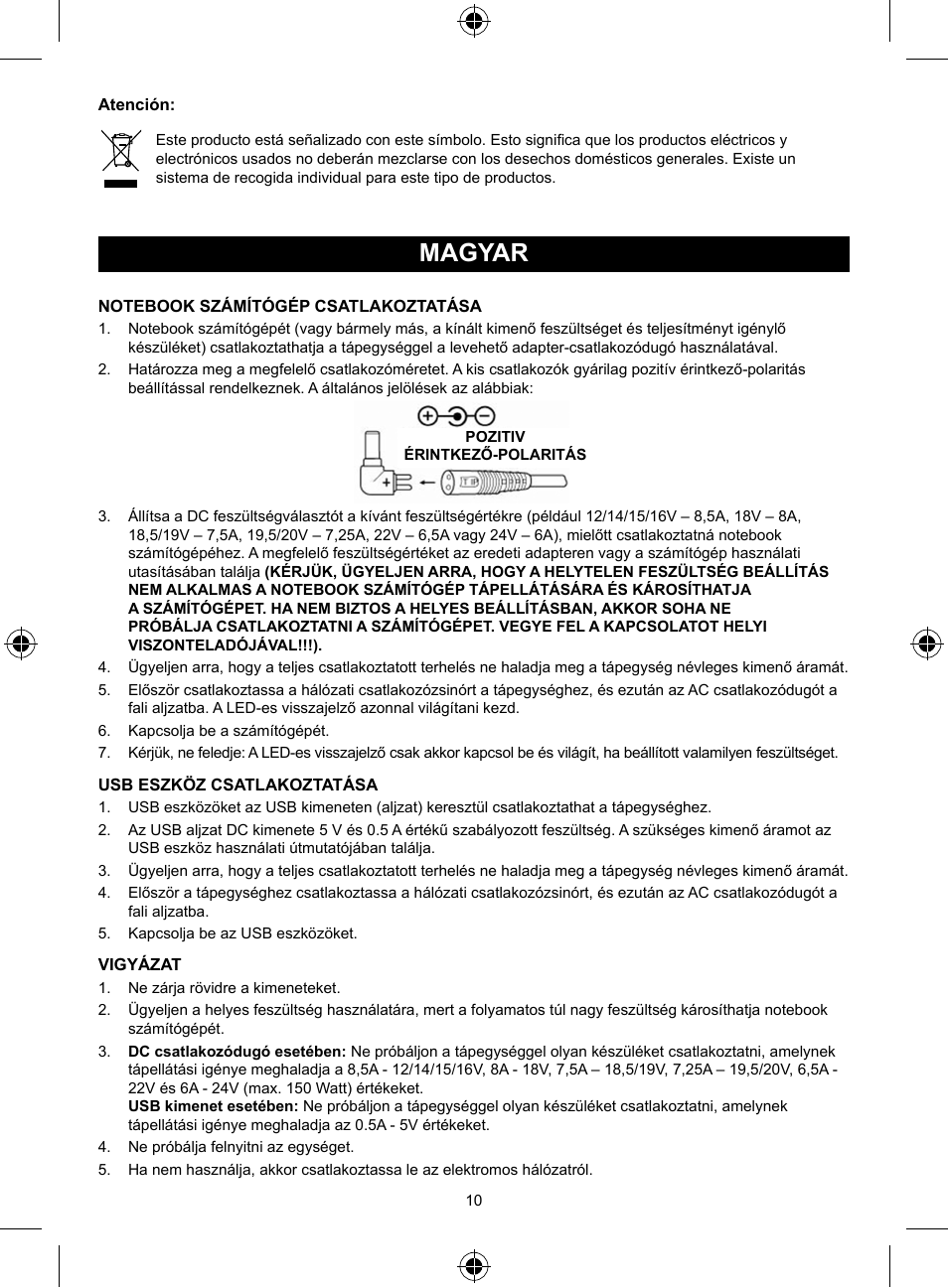 Magyar, Használati útmutató (o. 10.), Minőségi univerzális notebook | Adapter, 150w | Konig Electronic Universal notebook adapter 150 W User Manual | Page 10 / 18