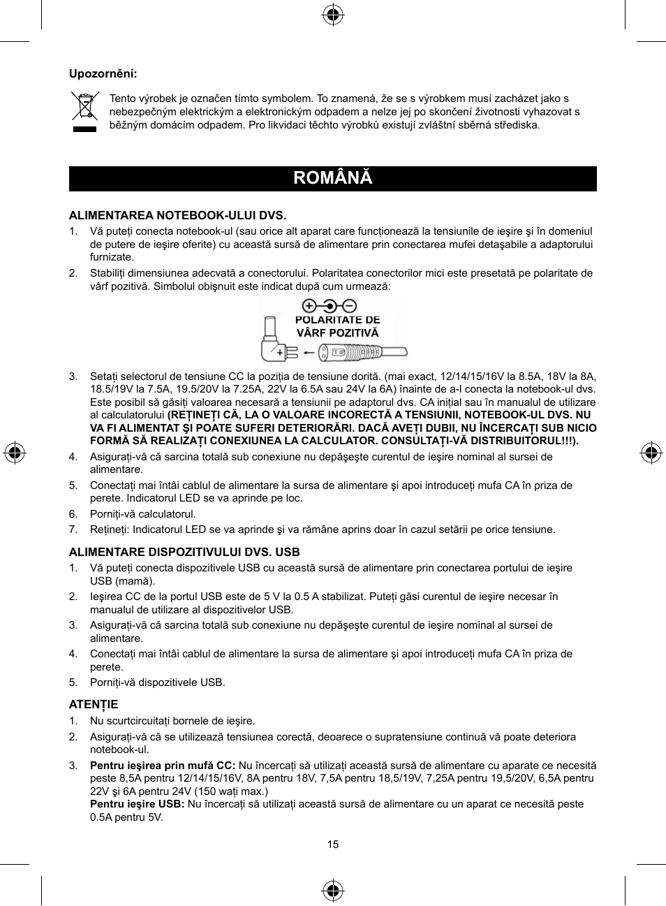 Română, Manual de utilizare (p. 15), Adaptor notebook universal de | Înaltă calitate 150w | Konig Electronic Universal notebook adapter 150 W User Manual | Page 15 / 18