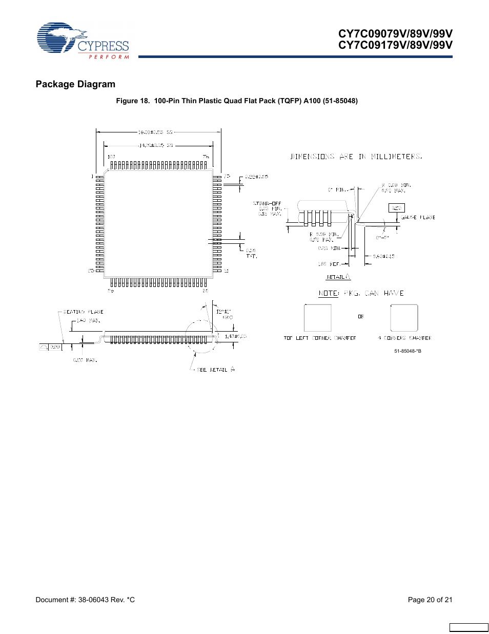 Package diagram | Cypress CY7C09079V User Manual | Page 20 / 21