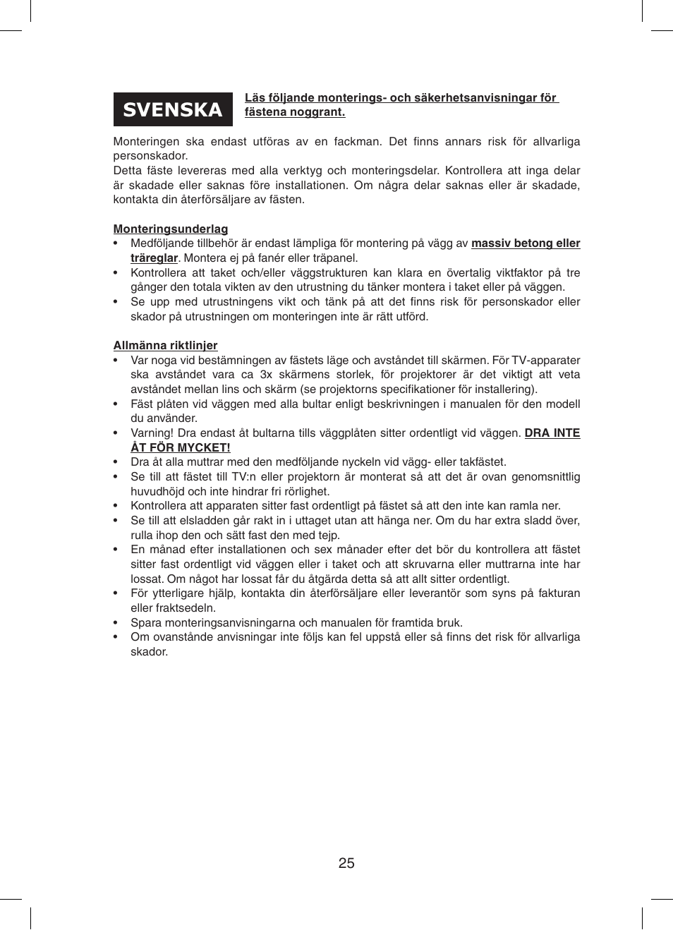 Svenska | Konig Electronic Audio / DVD support truss (max. 15 kg) User Manual | Page 25 / 36