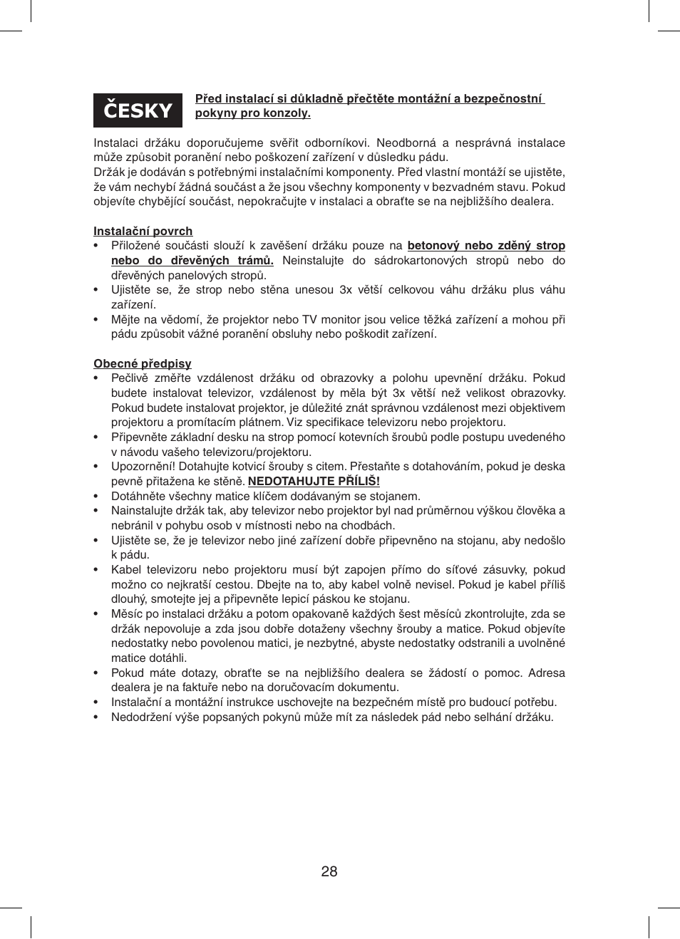 Česky | Konig Electronic Audio / DVD support truss (max. 15 kg) User Manual | Page 28 / 36