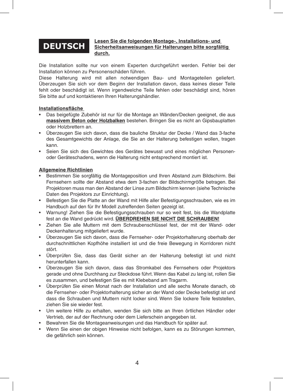 Deutsch | Konig Electronic Audio / DVD support truss (max. 15 kg) User Manual | Page 4 / 36