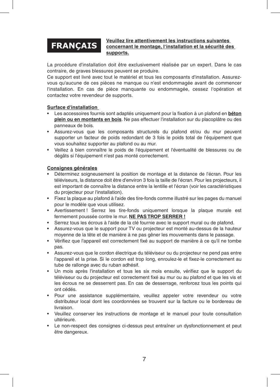 Français | Konig Electronic Audio / DVD support truss (max. 15 kg) User Manual | Page 7 / 36