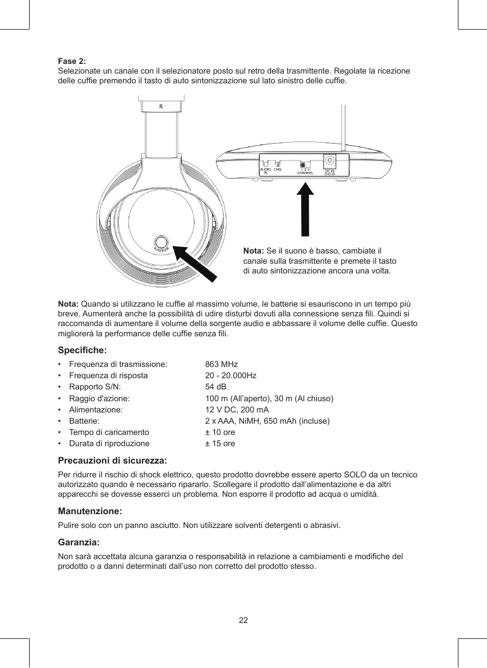 Konig Electronic Wireless headphones 863 Mhz User Manual | Page 22 / 60