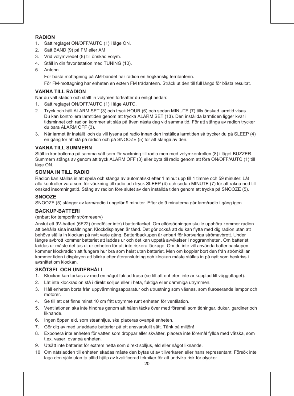 Konig Electronic Clock radio User Manual | Page 20 / 32