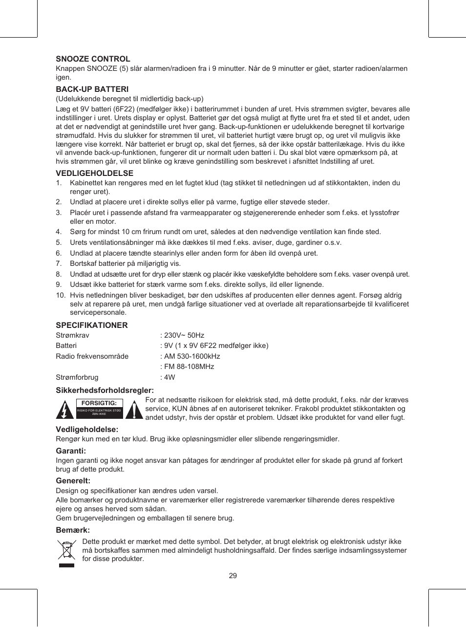 Konig Electronic Clock radio User Manual | Page 29 / 32