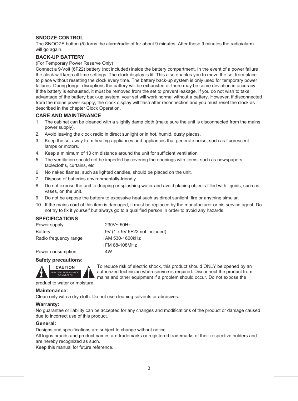 Konig Electronic Clock radio User Manual | Page 3 / 32