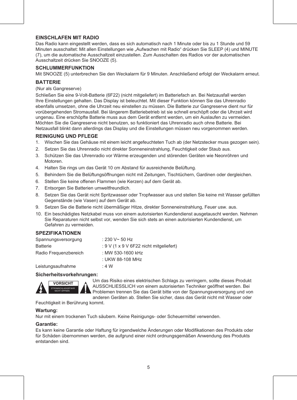 Konig Electronic Clock radio User Manual | Page 5 / 32