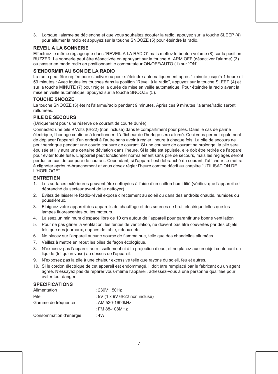 Konig Electronic Clock radio User Manual | Page 7 / 32