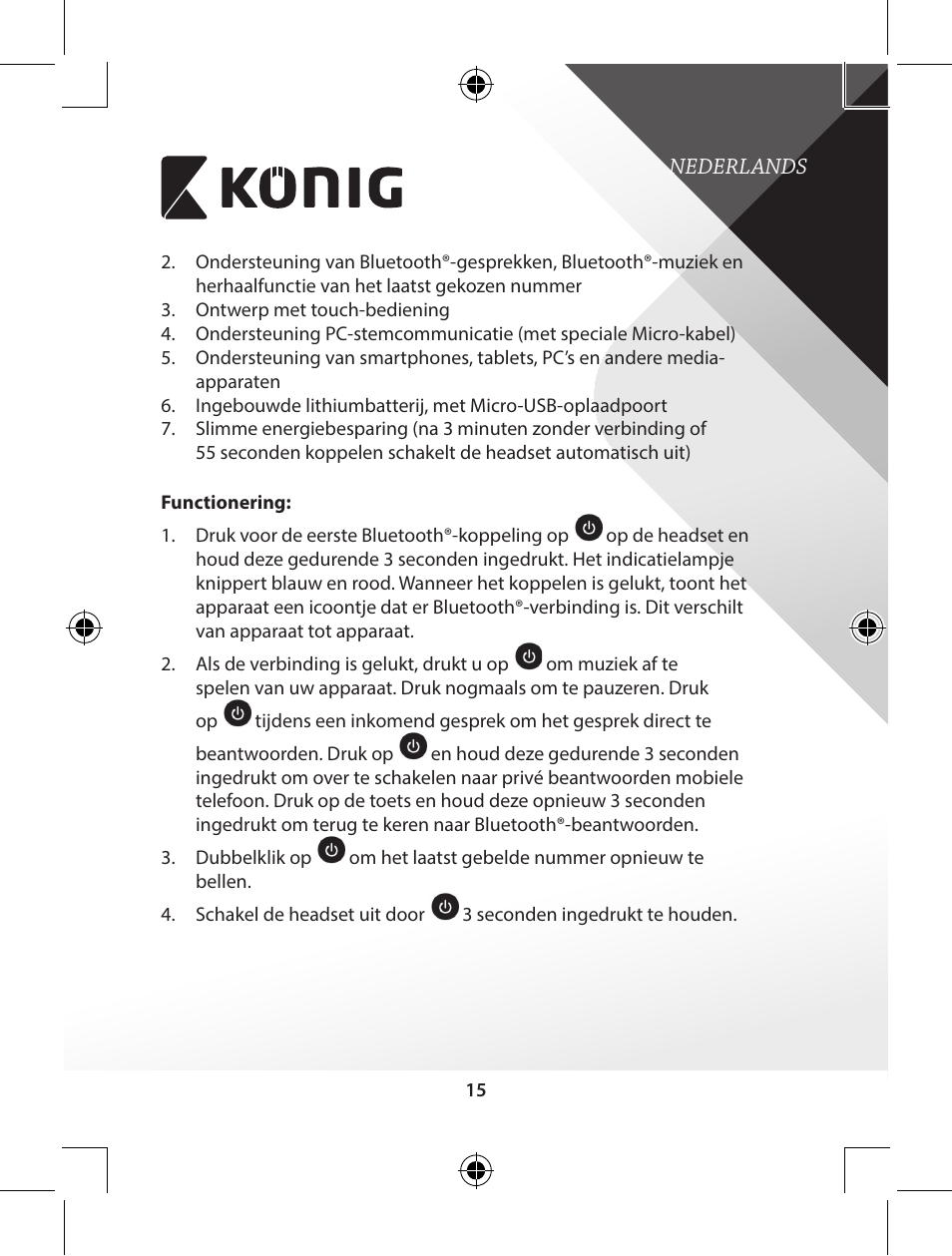 Konig Electronic Bluetooth headset User Manual | Page 15 / 93