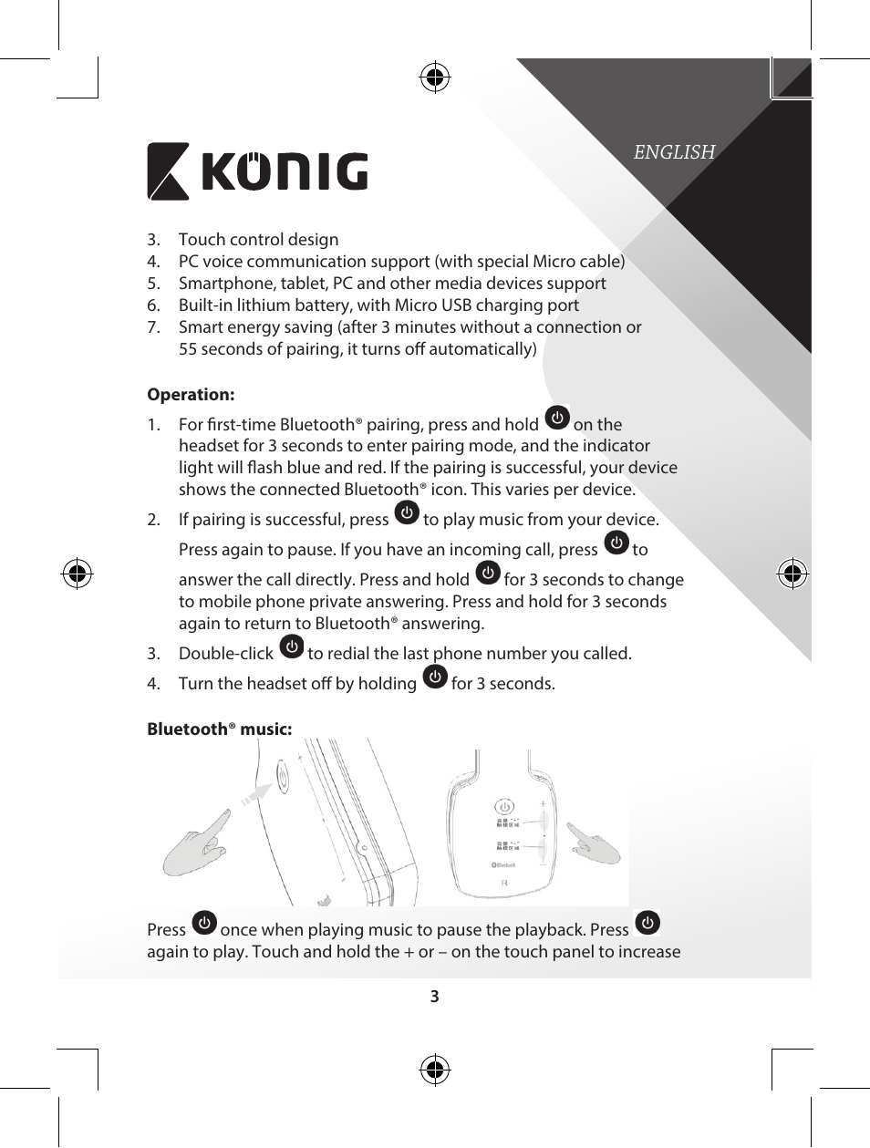 Konig Electronic Bluetooth headset User Manual | Page 3 / 93