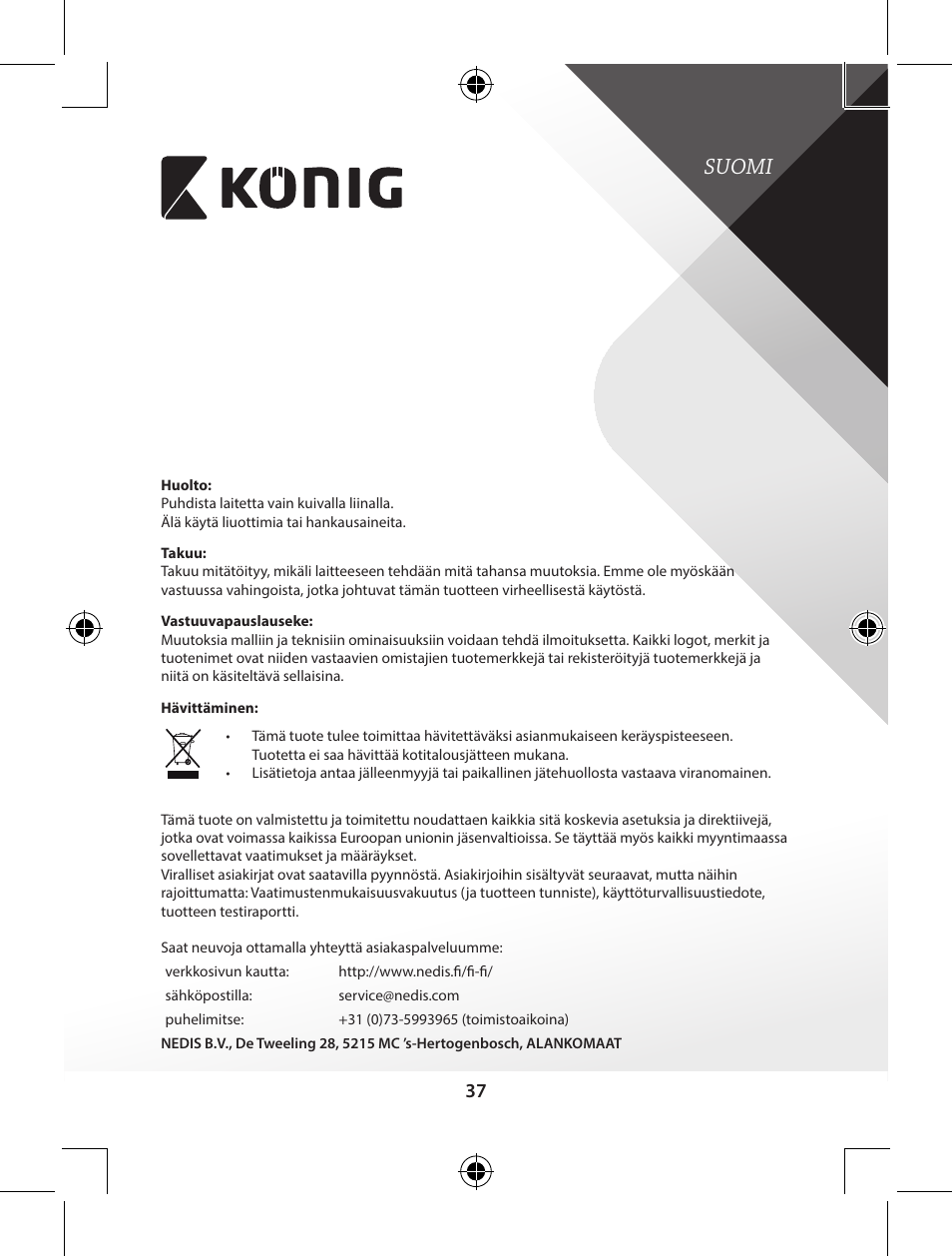 Suomi | Konig Electronic Bluetooth headset User Manual | Page 37 / 93