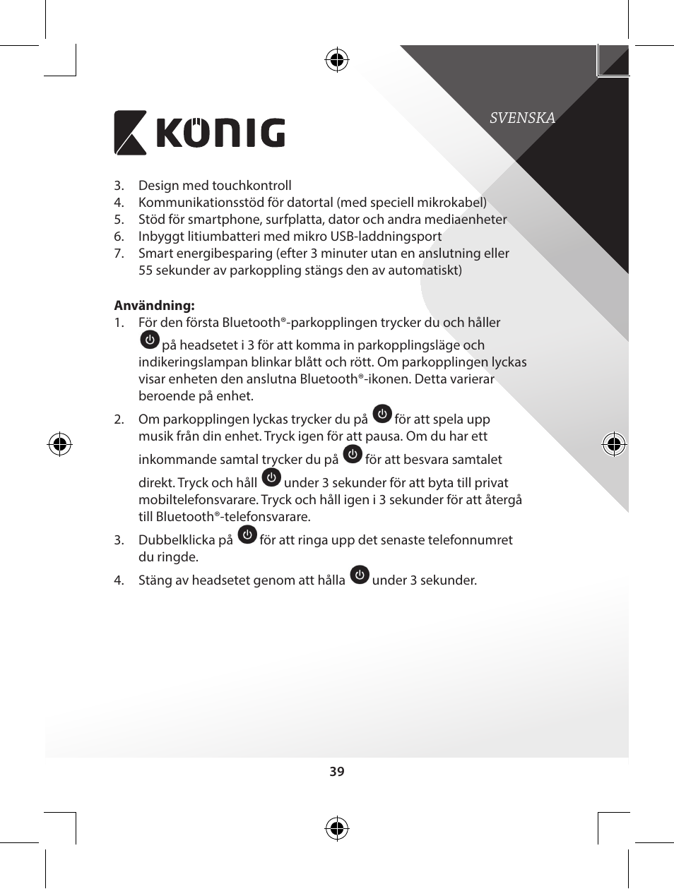 Konig Electronic Bluetooth headset User Manual | Page 39 / 93