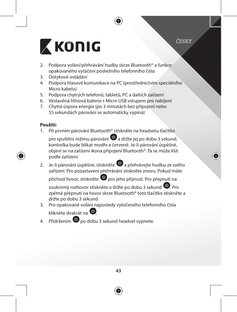 Konig Electronic Bluetooth headset User Manual | Page 43 / 93