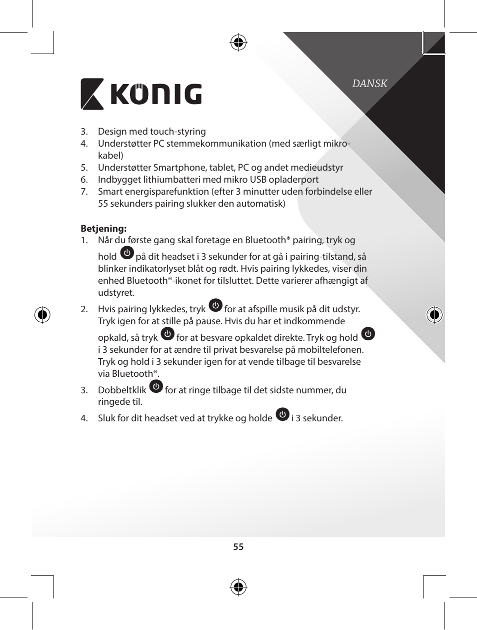 Konig Electronic Bluetooth headset User Manual | Page 55 / 93