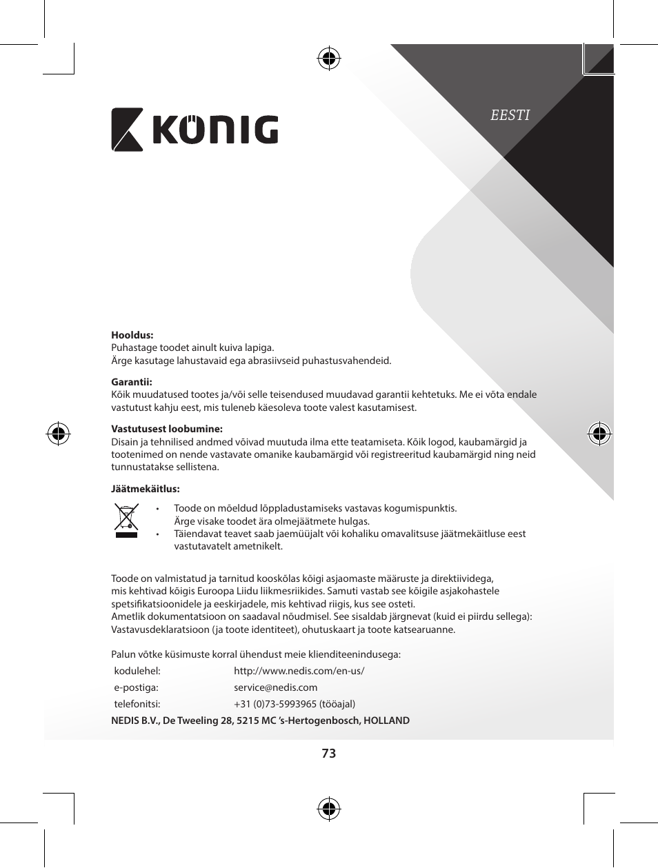 Eesti | Konig Electronic Bluetooth headset User Manual | Page 73 / 93