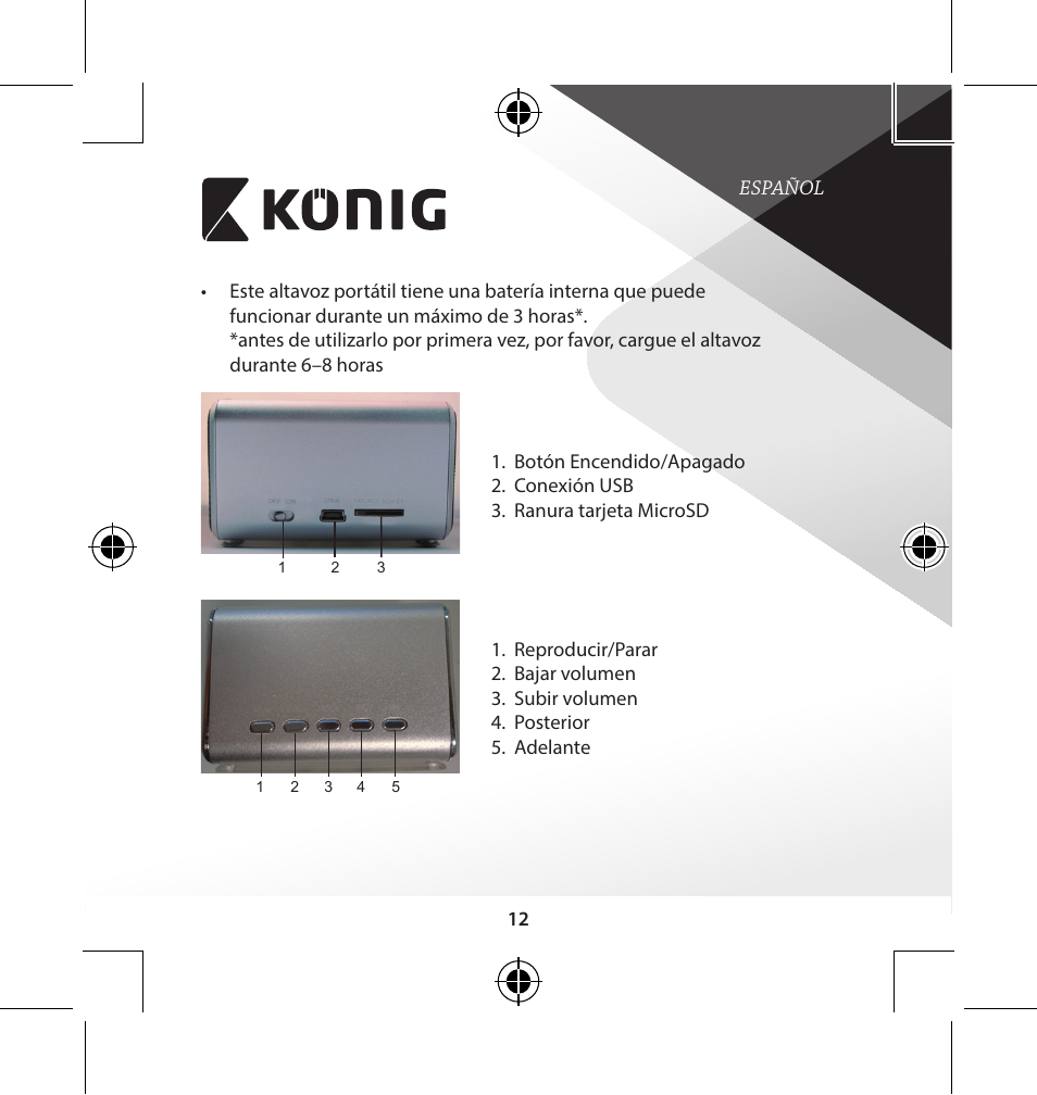 Konig Electronic Portable speaker MP3 User Manual | Page 12 / 29