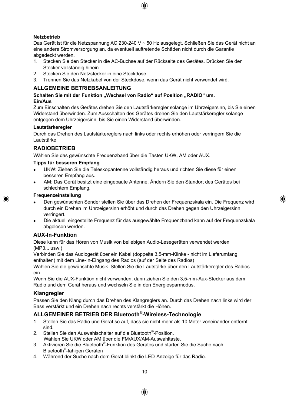Konig Electronic Retro radio with Bluetooth wireless technology User Manual | Page 10 / 94