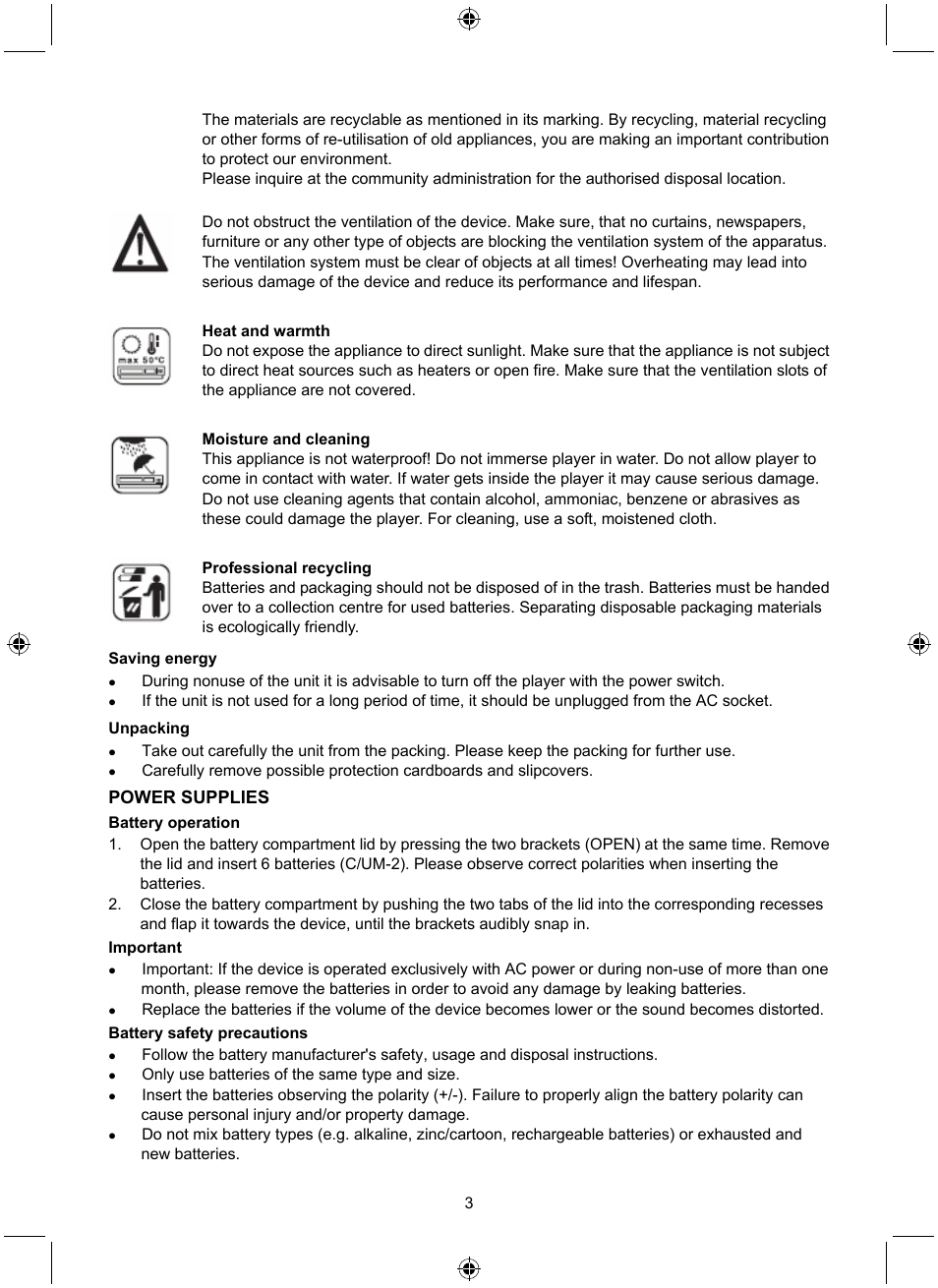 Power supplies | Konig Electronic Retro radio with Bluetooth wireless technology User Manual | Page 3 / 94