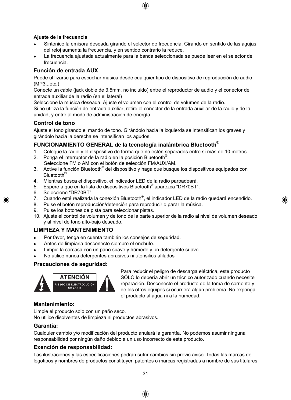 Konig Electronic Retro radio with Bluetooth wireless technology User Manual | Page 31 / 94