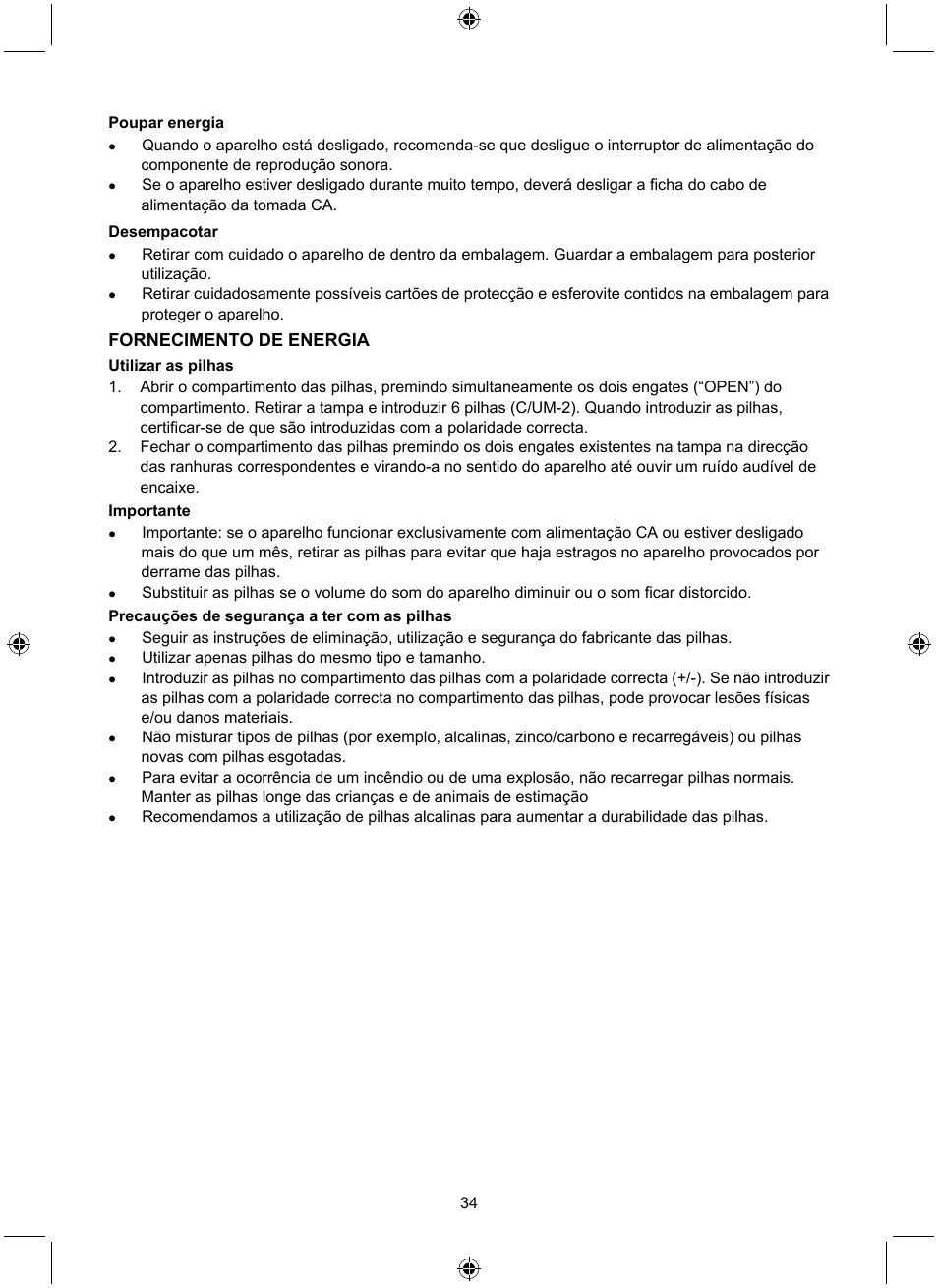 Fornecimento de energia | Konig Electronic Retro radio with Bluetooth wireless technology User Manual | Page 34 / 94