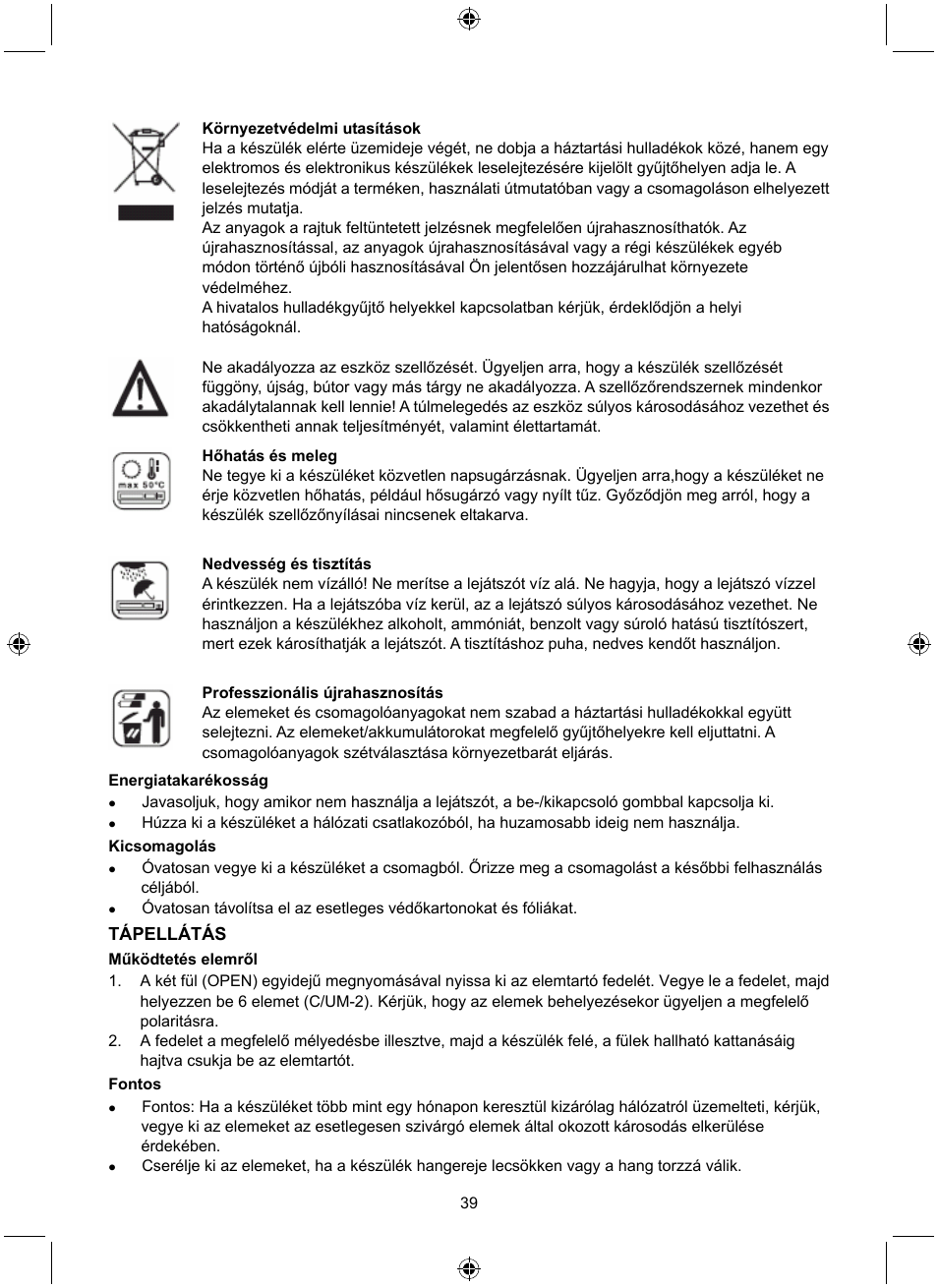 Tápellátás | Konig Electronic Retro radio with Bluetooth wireless technology User Manual | Page 39 / 94