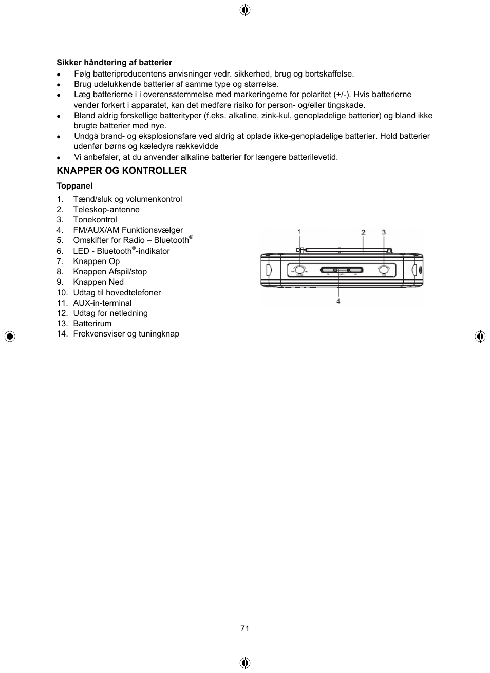 Knapper og kontroller | Konig Electronic Retro radio with Bluetooth wireless technology User Manual | Page 71 / 94