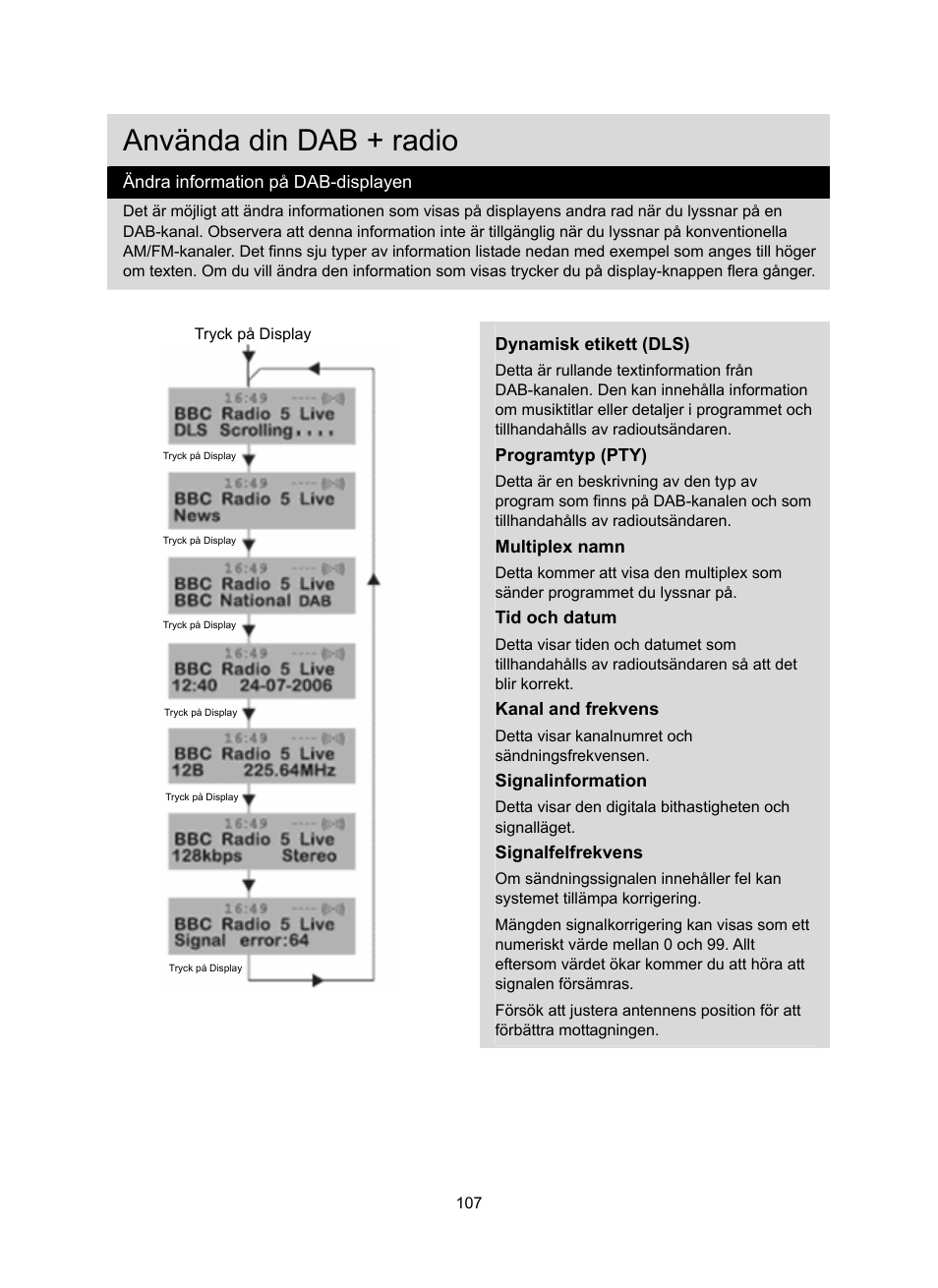 Använda din dab + radio | Konig Electronic DAB+ retro radio User Manual | Page 107 / 201