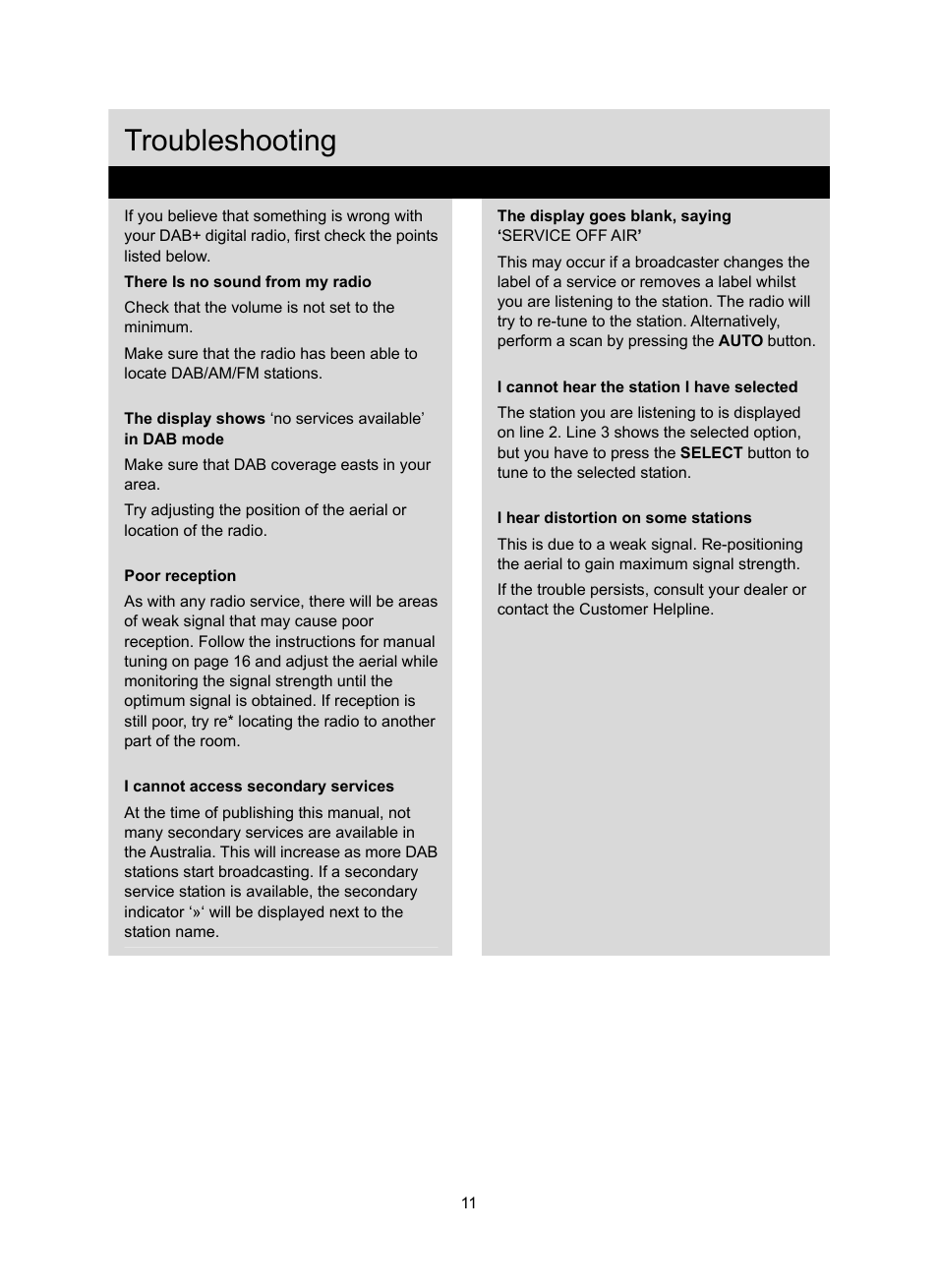 Troubleshooting | Konig Electronic DAB+ retro radio User Manual | Page 11 / 201