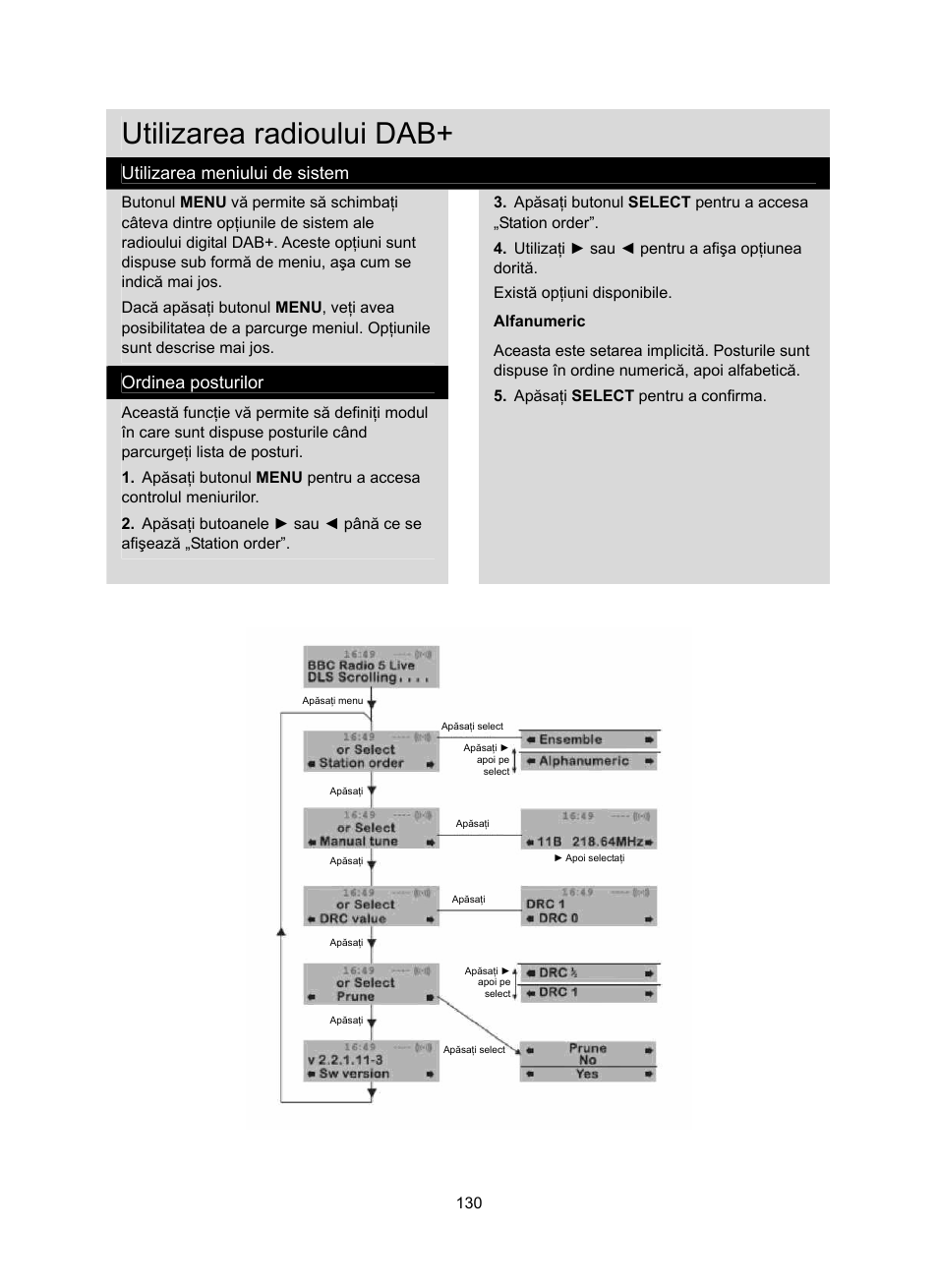 Utilizarea radioului dab, Utilizarea meniului de sistem, Ordinea posturilor | Konig Electronic DAB+ retro radio User Manual | Page 130 / 201