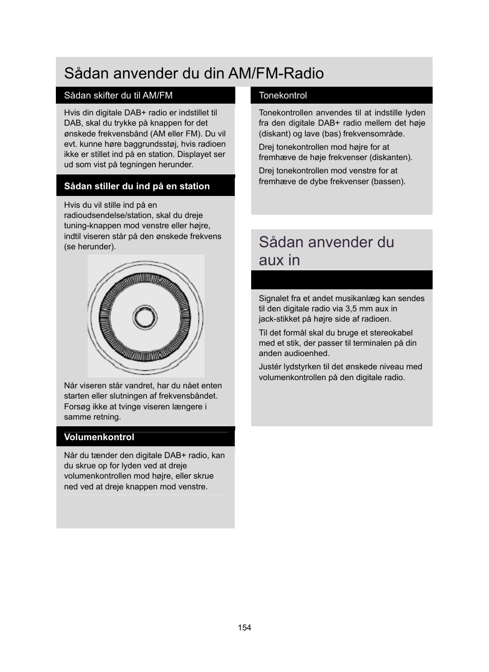 Sådan anvender du din am/fm-radio, Sådan anvender du aux in | Konig Electronic DAB+ retro radio User Manual | Page 154 / 201