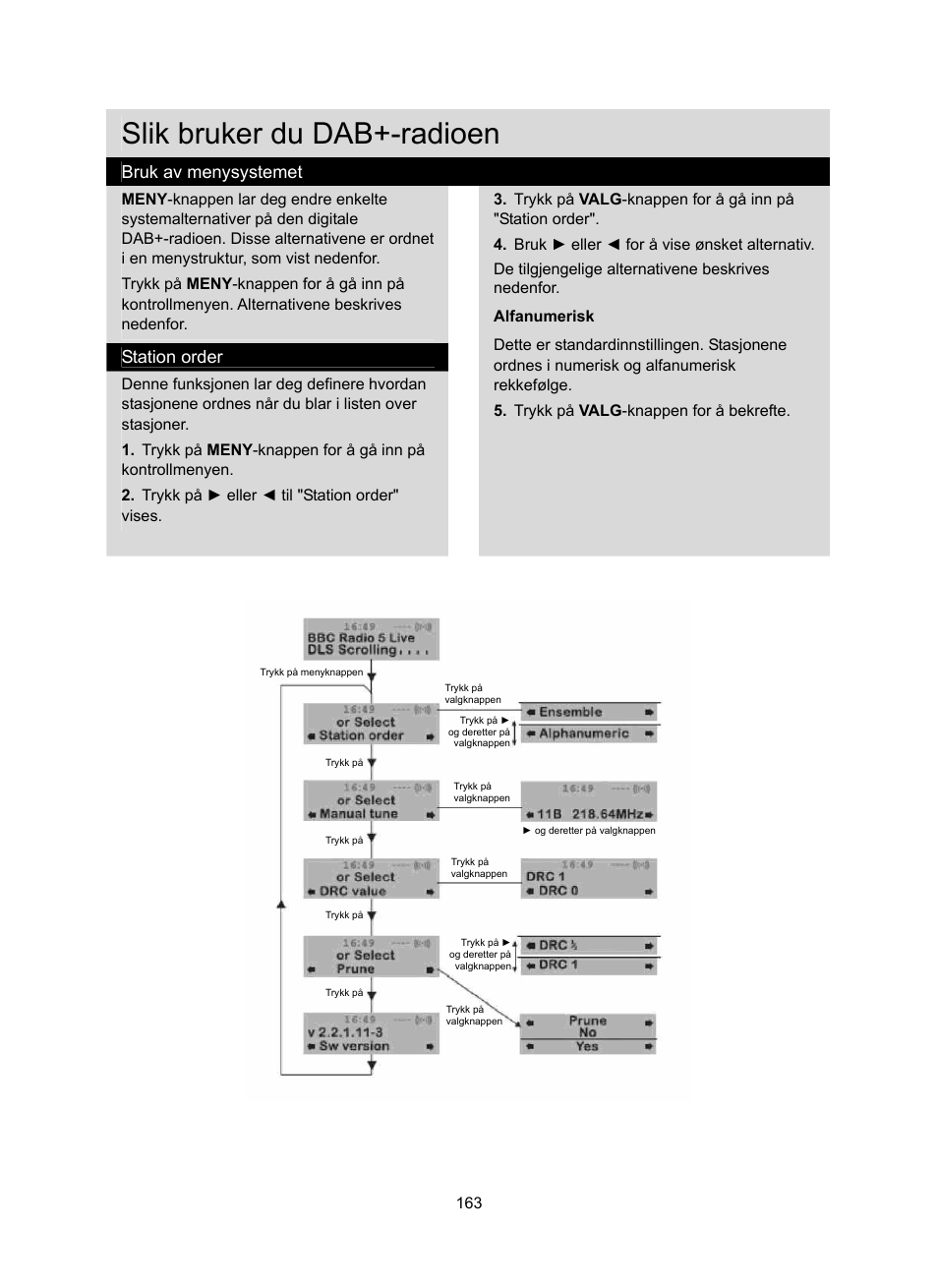 Slik bruker du dab+-radioen, Bruk av menysystemet, Station order | Konig Electronic DAB+ retro radio User Manual | Page 163 / 201