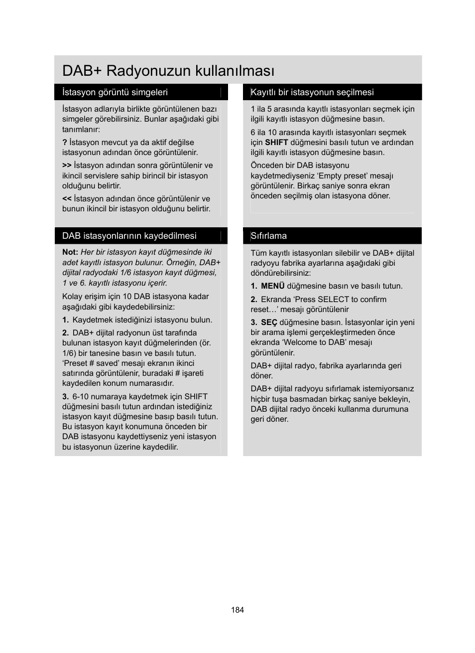 Dab+ radyonuzun kullanılması | Konig Electronic DAB+ retro radio User Manual | Page 184 / 201