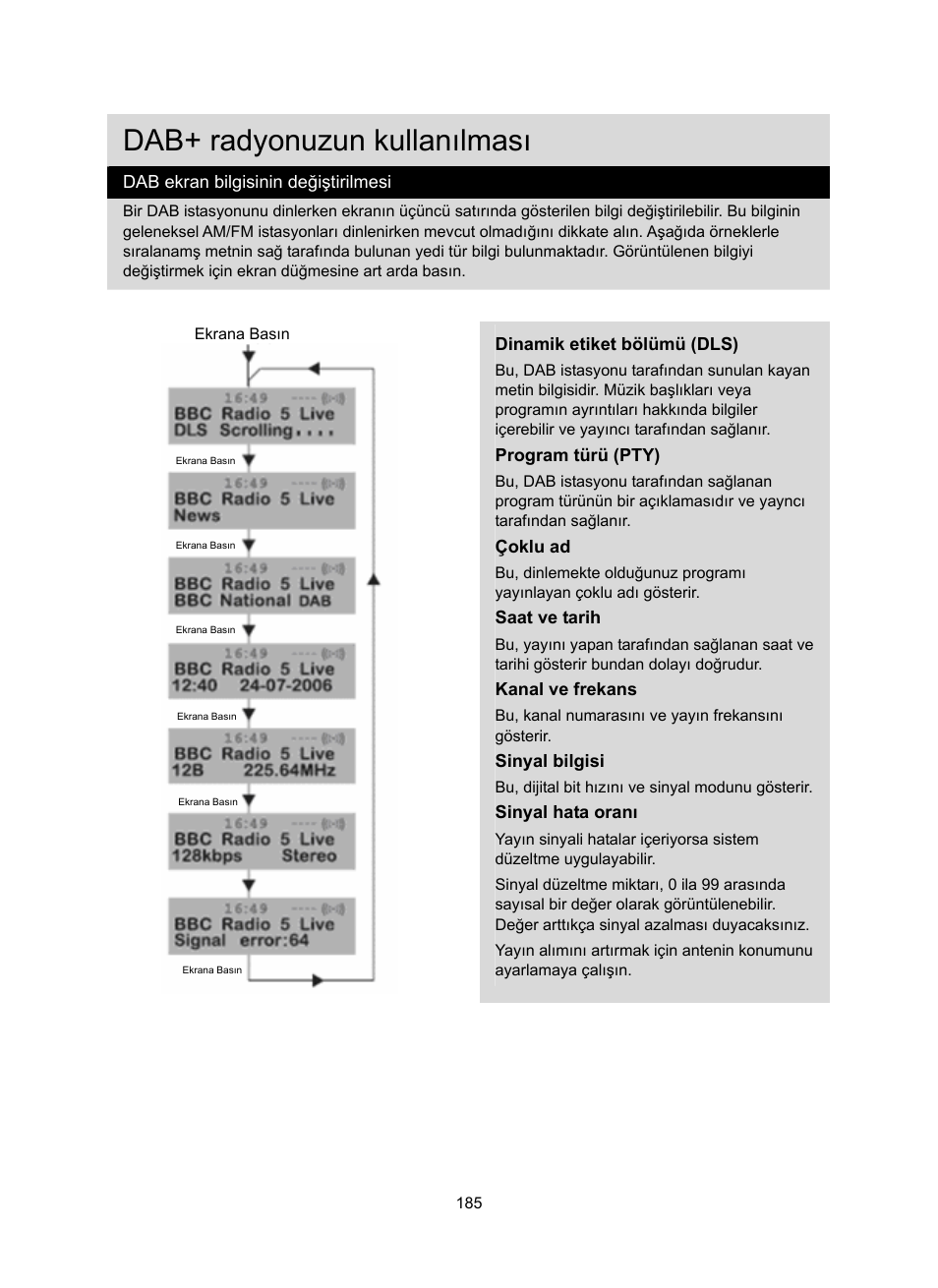 Dab+ radyonuzun kullanılması | Konig Electronic DAB+ retro radio User Manual | Page 185 / 201