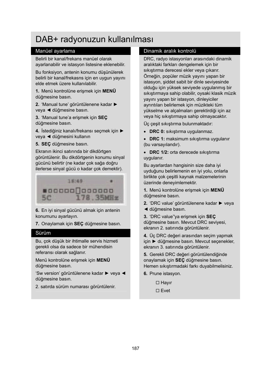 Dab+ radyonuzun kullanılması | Konig Electronic DAB+ retro radio User Manual | Page 187 / 201