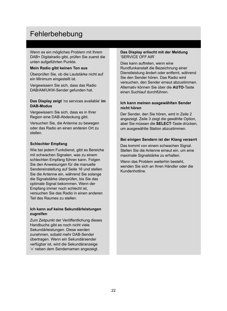 Fehlerbehebung | Konig Electronic DAB+ retro radio User Manual | Page 22 / 201