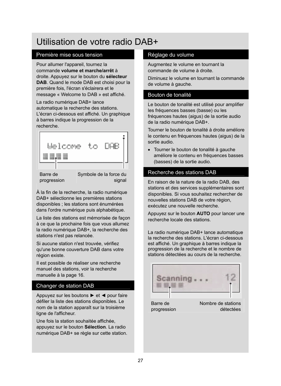 Utilisation de votre radio dab | Konig Electronic DAB+ retro radio User Manual | Page 27 / 201