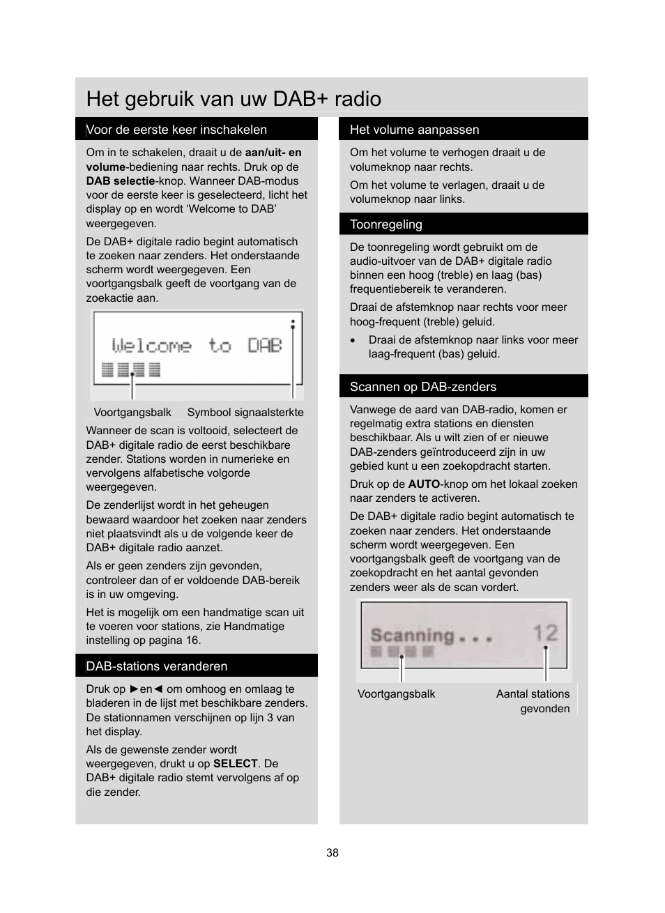 Het gebruik van uw dab+ radio | Konig Electronic DAB+ retro radio User Manual | Page 38 / 201