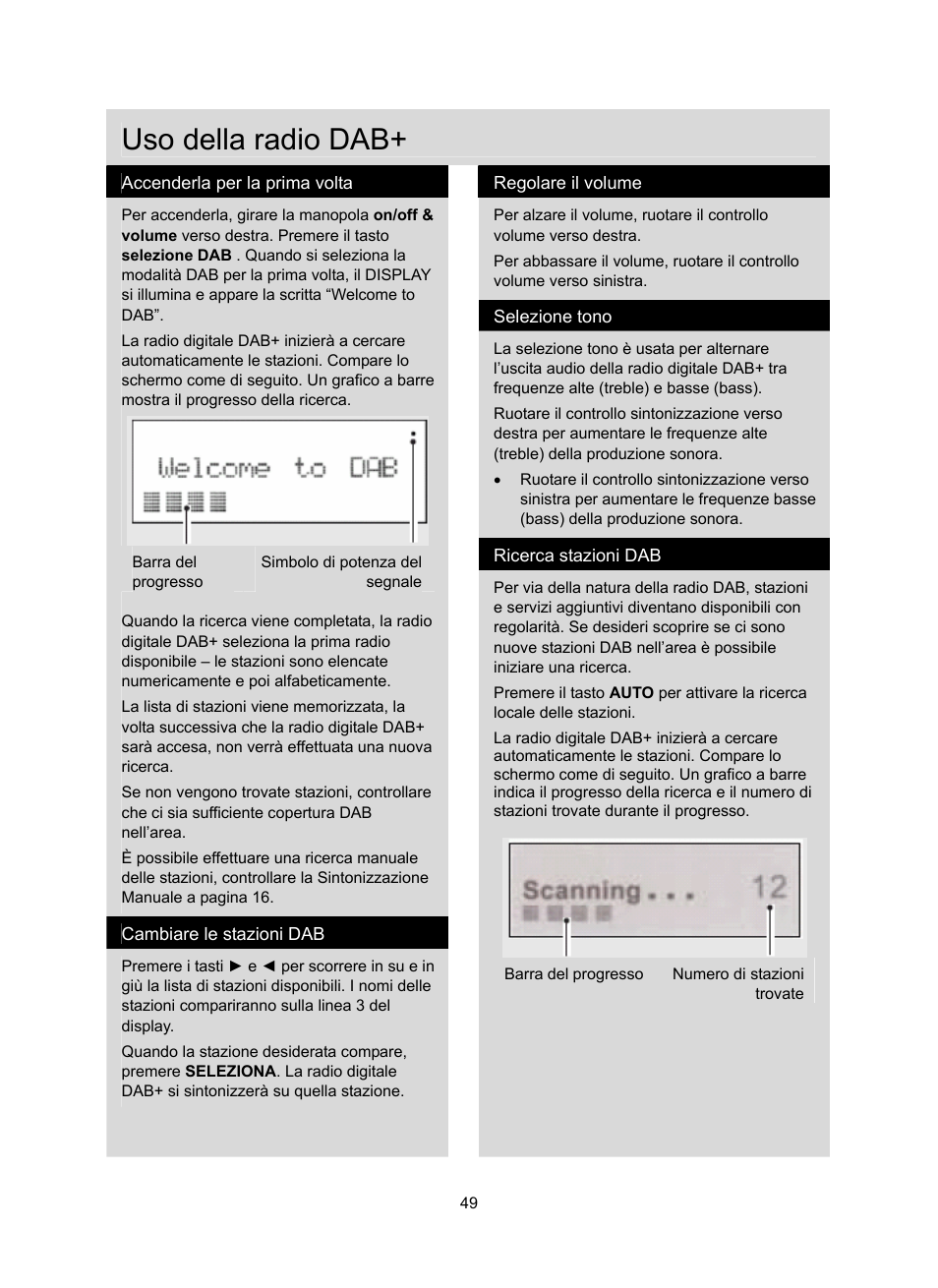 Uso della radio dab | Konig Electronic DAB+ retro radio User Manual | Page 49 / 201