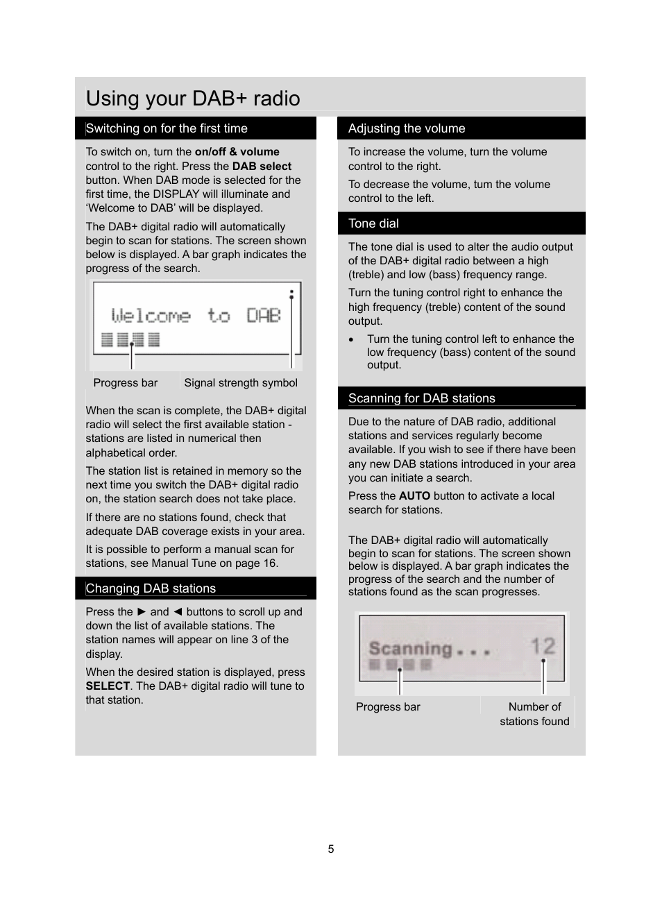 Using your dab+ radio | Konig Electronic DAB+ retro radio User Manual | Page 5 / 201